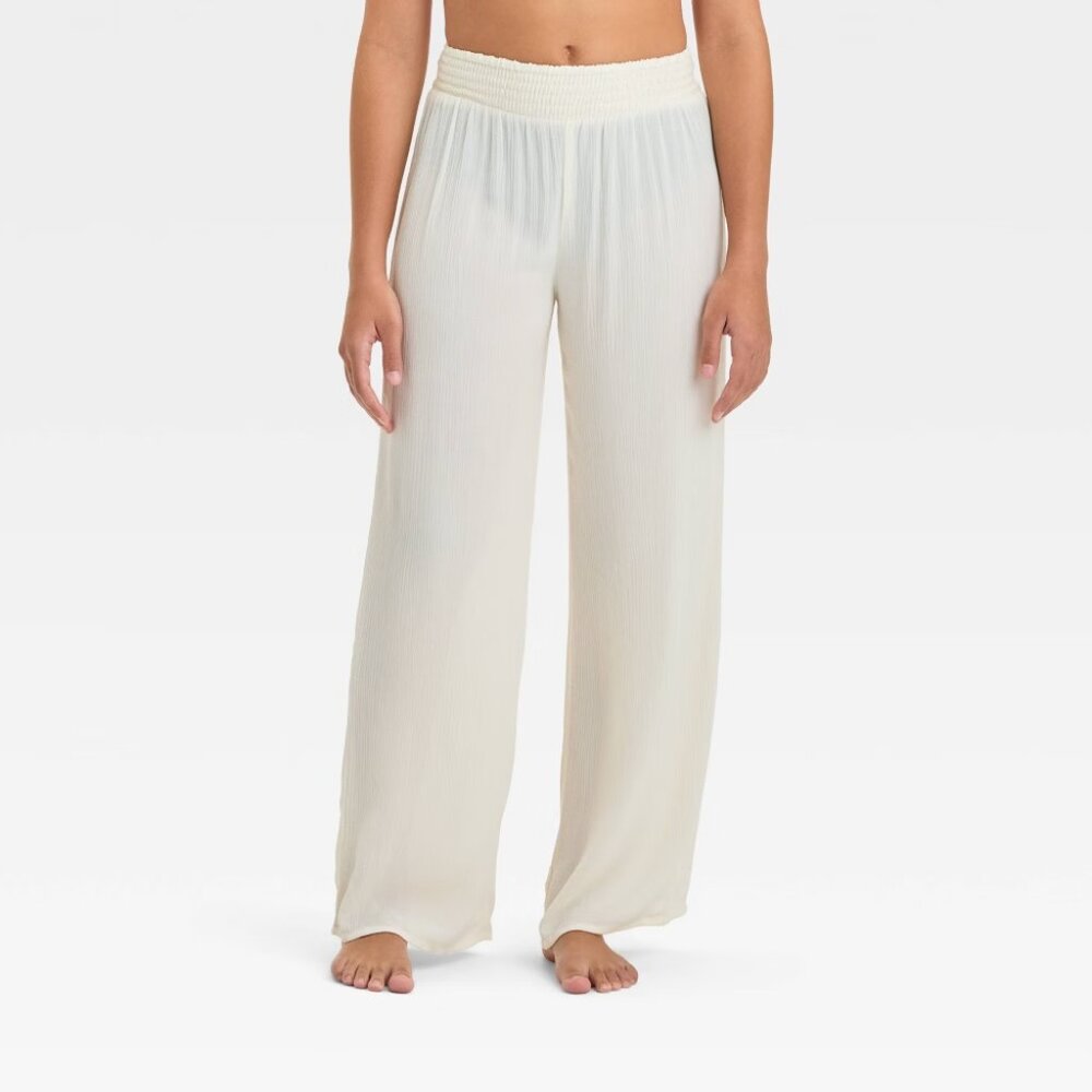 NEW Girls' Solid Cover Up Pants - art class™ Cream Small 6/7